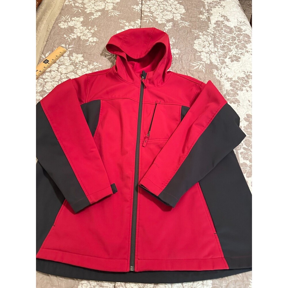 Freetech Softshell Fleece Lined Hooded Jacket Red Gray Plus Size Womens 2X 18W20